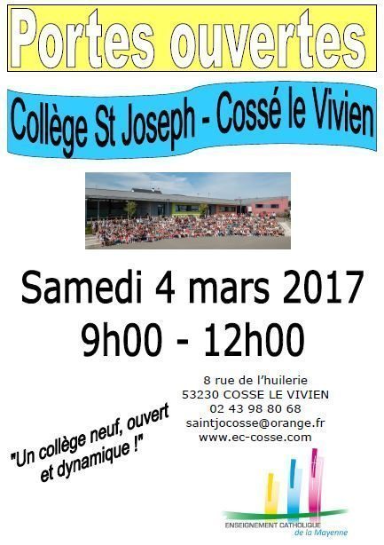 PORTES OUVERTES DU COLLEGE SAMEDI 4 MARS 2017 – 9h – 12h